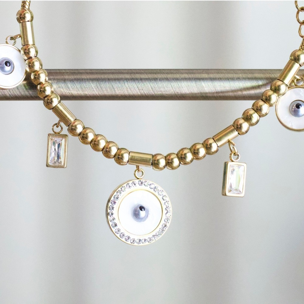NEW Urban Outfitters Gold Tone Stainless Steel Evil Eye Charm Bracelet Nazar